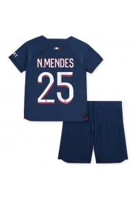 Fotbalové Dres Paris Saint-Germain Nuno Mendes #25 Dětské Domácí Oblečení 2023-24 Krátký Rukáv (+ trenýrky)